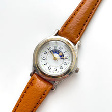 Load image into Gallery viewer, Vintage Ladies&#39; Moon Phase Quartz Watch with Light Brown Leather Strap
