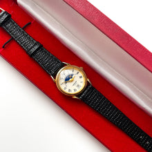 Load image into Gallery viewer, Vintage Constant Sun &amp; Moon Phase Quartz Watch with Black Leather Strap
