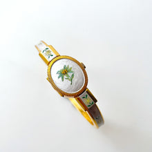 Load image into Gallery viewer, Vintage André Mouche Quartz Watch with Enamel Floral Design, Concealead Dial and Gold-Plated Bangle Bracelet
