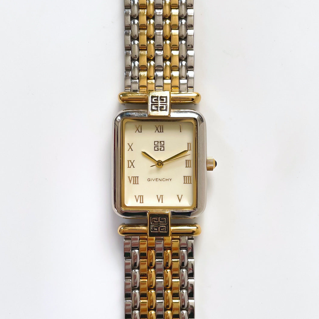 Vintage 1990s Unisex Two-Tone Givenchy ‘Life’ Quartz Watch with Rectangular Dial