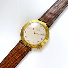 Load image into Gallery viewer, Vintage Christian Dior Gold-Plated Unisex Quartz Watch with Brown Leather Strap
