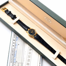 Load image into Gallery viewer, 90s Gold-Plated Ladies&#39; Gucci Quartz Watch with Black Leather Strap - Boxed
