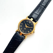 Load image into Gallery viewer, 90s Gold-Plated Ladies&#39; Gucci Quartz Watch with Black Leather Strap - Boxed
