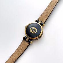 Load image into Gallery viewer, 80s Ladies&#39; Gucci Quartz Watch with Beige and Black Dial and Leather Strap - Boxed
