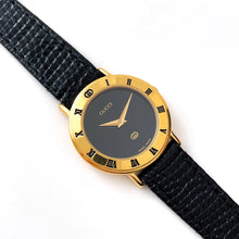 Load image into Gallery viewer, 90s Gold-Plated Gucci Quartz Watch with Black Leather Strap
