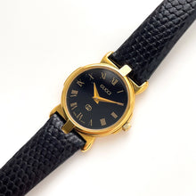 Load image into Gallery viewer, 90s Gold-Plated Ladies&#39; Gucci Quartz Watch with Black Leather Strap
