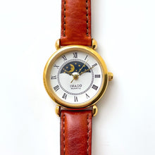 Load image into Gallery viewer, Vintage 90s Ladies&#39; Imado Sun &amp; Moon Phase Quartz Watch with Brown Leather Strap
