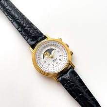 Load image into Gallery viewer, Vintage 90s Ladies&#39; Milan Sun &amp; Moon Phase Quartz Watch with Black Leather Strap
