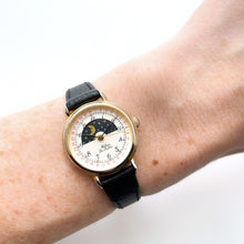 Load image into Gallery viewer, Vintage 90s Ladies&#39; Sarteur La Maitre Sun &amp; Moon Phase Quartz Watch with Black Leather Strap
