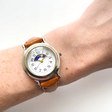 Load image into Gallery viewer, Vintage Ladies&#39; Moon Phase Quartz Watch with Light Brown Leather Strap
