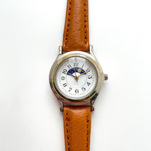 Load image into Gallery viewer, Vintage Ladies&#39; Moon Phase Quartz Watch with Light Brown Leather Strap
