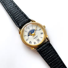 Load image into Gallery viewer, Vintage Constant Sun &amp; Moon Phase Quartz Watch with Black Leather Strap
