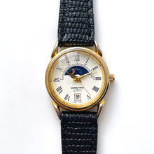 Load image into Gallery viewer, Vintage Constant Sun &amp; Moon Phase Quartz Watch with Black Leather Strap
