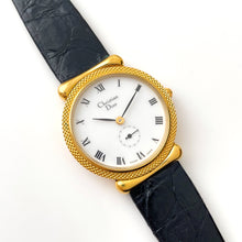 Load image into Gallery viewer, Vintage Christian Dior Gold-Plated Ladies&#39; Quartz Watch with Black Leather Strap
