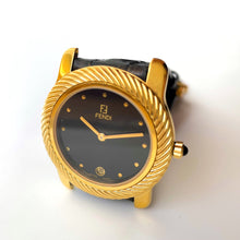 Load image into Gallery viewer, Vintage 90s Unisex Gold-Plated Fendi Quartz Watch with Black Dial
