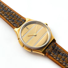 Load image into Gallery viewer, Vintage Yves Saint Laurent Gold-Plated Ladies&#39; Quartz Watch with Textured Green Leather Strap
