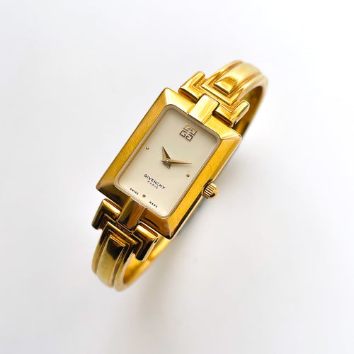 Vintage 1990s Gold-Plated Ladies' Givenchy Bangle Quartz Watch with Rectangular Dial