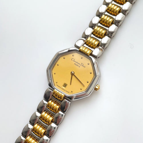 Vintage Two-Tone Christian Dior Ladies' Quartz Watch with Gold Octagon Dial