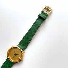 Load image into Gallery viewer, 90s Gold-Plated Ladies&#39; Gucci Quartz Watch with Green Leather Strap
