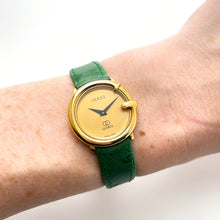 Load image into Gallery viewer, 90s Gold-Plated Ladies&#39; Gucci Quartz Watch with Green Leather Strap
