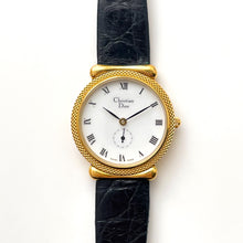 Load image into Gallery viewer, Vintage Christian Dior Gold-Plated Ladies&#39; Quartz Watch with Black Leather Strap
