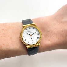 Load image into Gallery viewer, Vintage Christian Dior Gold-Plated Ladies&#39; Quartz Watch with Black Leather Strap
