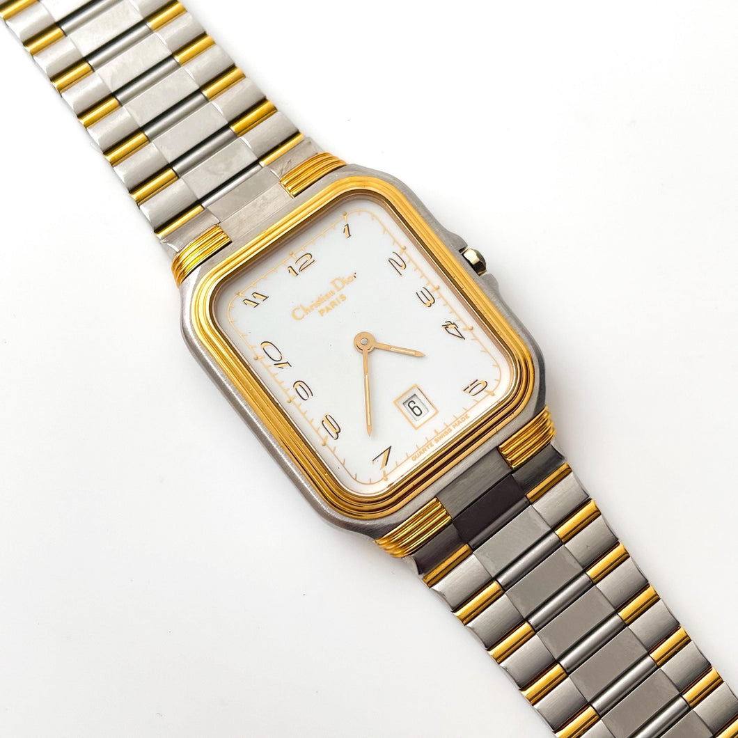 Vintage Two-Tone Christian Dior Unisex Quartz Watch with Tank-Style Dial