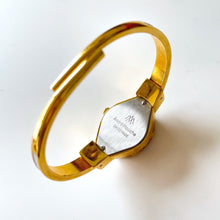 Load image into Gallery viewer, Vintage André Mouche Quartz Watch with Enamel Floral Design, Concealead Dial and Gold-Plated Bangle Bracelet
