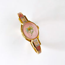 Load image into Gallery viewer, Vintage André Mouche Quartz Watch with Pink Enamel Floral Design, Concealead Dial and Gold-Plated Bangle Bracelet
