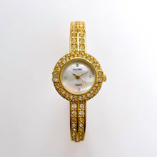 Load image into Gallery viewer, Vintage Pedre Mother of Pearl Quartz Watch with Gold-Plated Crystal-Set Bangle Bracelet
