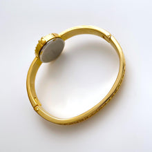 Load image into Gallery viewer, Vintage Pedre Mother of Pearl Quartz Watch with Gold-Plated Crystal-Set Bangle Bracelet
