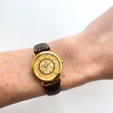 Load image into Gallery viewer, Vintage Gold-Plated Ladies&#39; Seiko Quartz Watch with Brown Ornate Leather Strap
