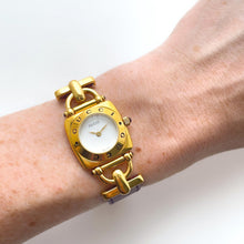 Load image into Gallery viewer, 1990s Gucci Quartz Watch with White Dial and Leather Strap
