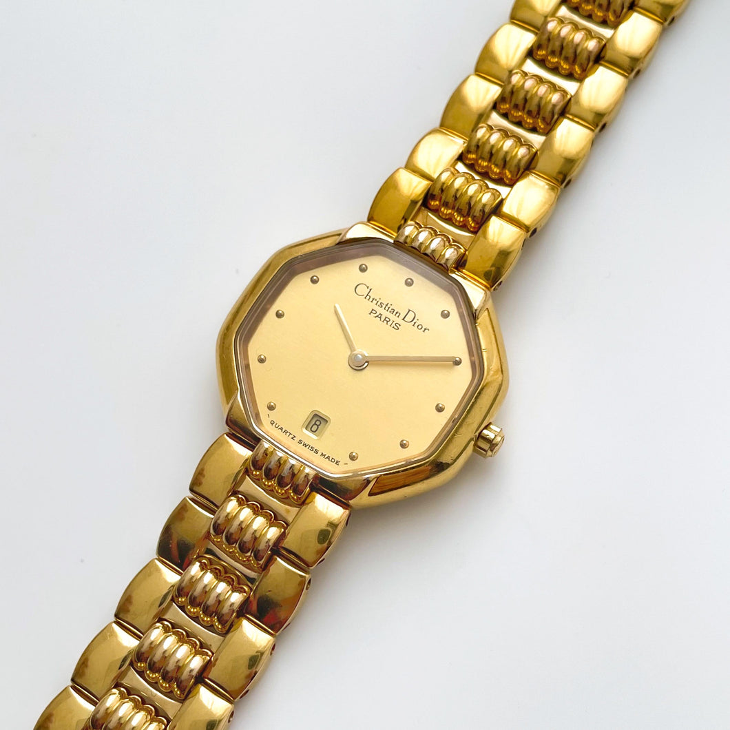 Vintage Gold-Plated Christian Dior Ladies' Quartz Watch with Octagon Dial