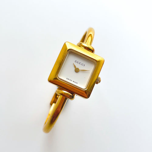 90s Ladies' Gold-Plated Gucci Bangle Quartz Watch with Square Dial