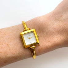 Load image into Gallery viewer, 90s Ladies&#39; Gold-Plated Gucci Bangle Quartz Watch with White Square Dial
