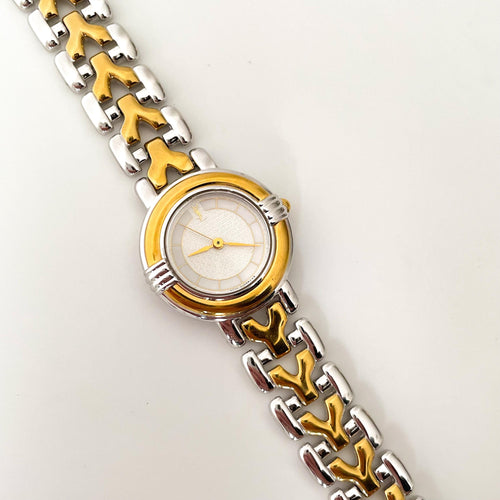 Vintage 1990s Yves Saint Laurent Ladies' Quartz Watch with Two-Tone Bracelet and White Dial