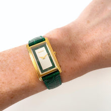 Load image into Gallery viewer, 1990s Gucci Quartz Watch with Rectangular Tank-Style Dial and Green Leather Strap
