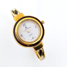 Load image into Gallery viewer, Vintage André Mouche Quartz Watch Set with Interchangeable Bezel, Enamel Design and Gold-Plated Bangle Bracelet
