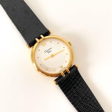 Load image into Gallery viewer, Vintage Christian Dior Gold-Plated Ladies&#39; Quartz Watch with Black Leather Strap - Boxed
