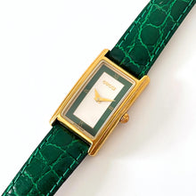 Load image into Gallery viewer, 1990s Gucci Quartz Watch with Rectangular Tank-Style Dial and Green Leather Strap
