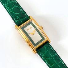 Load image into Gallery viewer, 1990s Gucci Quartz Watch with Rectangular Tank-Style Dial and Green Leather Strap
