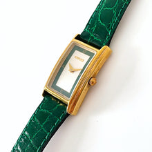 Load image into Gallery viewer, 1990s Gucci Quartz Watch with Rectangular Tank-Style Dial and Green Leather Strap
