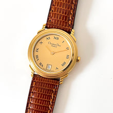 Load image into Gallery viewer, Vintage Christian Dior Gold-Plated Ladies&#39; Quartz Watch with Brown Leather Strap - Boxed
