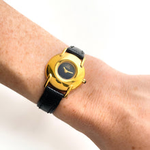 Load image into Gallery viewer, Ladies&#39; Vintage 90s Gold-Plated Fendi Quartz Watch with Black Dial and Leather Strap - Boxed
