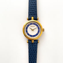 Load image into Gallery viewer, Vintage 90s Ladies&#39; Gucci Quartz Watch with Beige and Blue Dial and Leather Strap - Boxed
