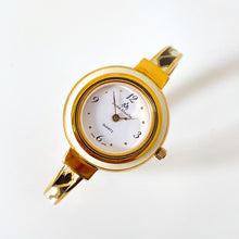 Load image into Gallery viewer, Vintage André Mouche Quartz Watch Set with Interchangeable Bezel, Enamel Design and Gold-Plated Bangle Bracelet
