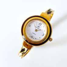 Load image into Gallery viewer, Vintage André Mouche Quartz Watch Set with Interchangeable Bezel, Enamel Design and Gold-Plated Bangle Bracelet
