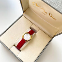 Load image into Gallery viewer, Vintage Christian Dior Gold-Plated Ladies&#39; Quartz Watch with Red Leather Strap and Mother of Pearl Dial - Boxed
