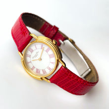 Load image into Gallery viewer, Vintage Christian Dior Gold-Plated Ladies&#39; Quartz Watch with Red Leather Strap and Mother of Pearl Dial - Boxed
